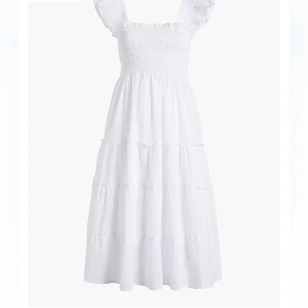 The Ellie Nap Midi Ruffle Dress in Dreamy Sheer White Swiss Dot Size XS - Picture 6 of 14